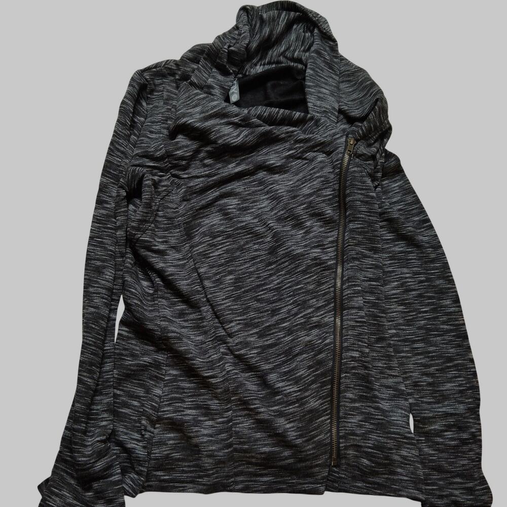 Space‑Dye Full‑Zip Jacket XS Asymmetrical Diagonal Zipper Cowl Hood Thumb Holes